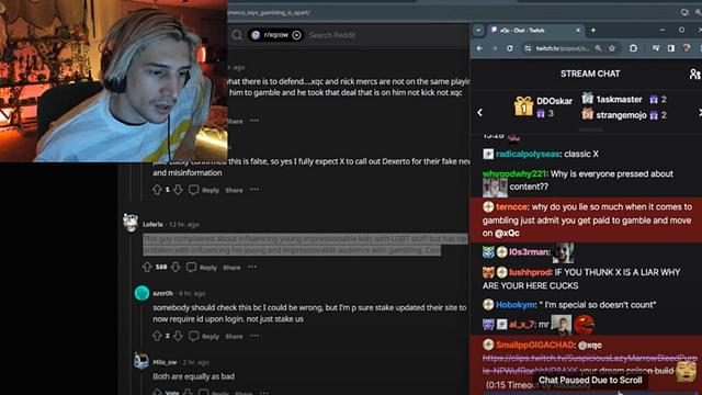 xQc agrees on stream that he is paid to stream gambling content on Kick