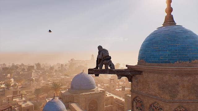 An image showing Basim on a tower in Assassin's Creed Mirage