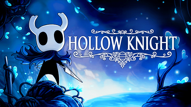 An image showing main cover for Hollow Knight with a small character