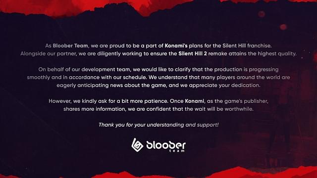 The appreciation post made by Bloober Team dedicated to Konami