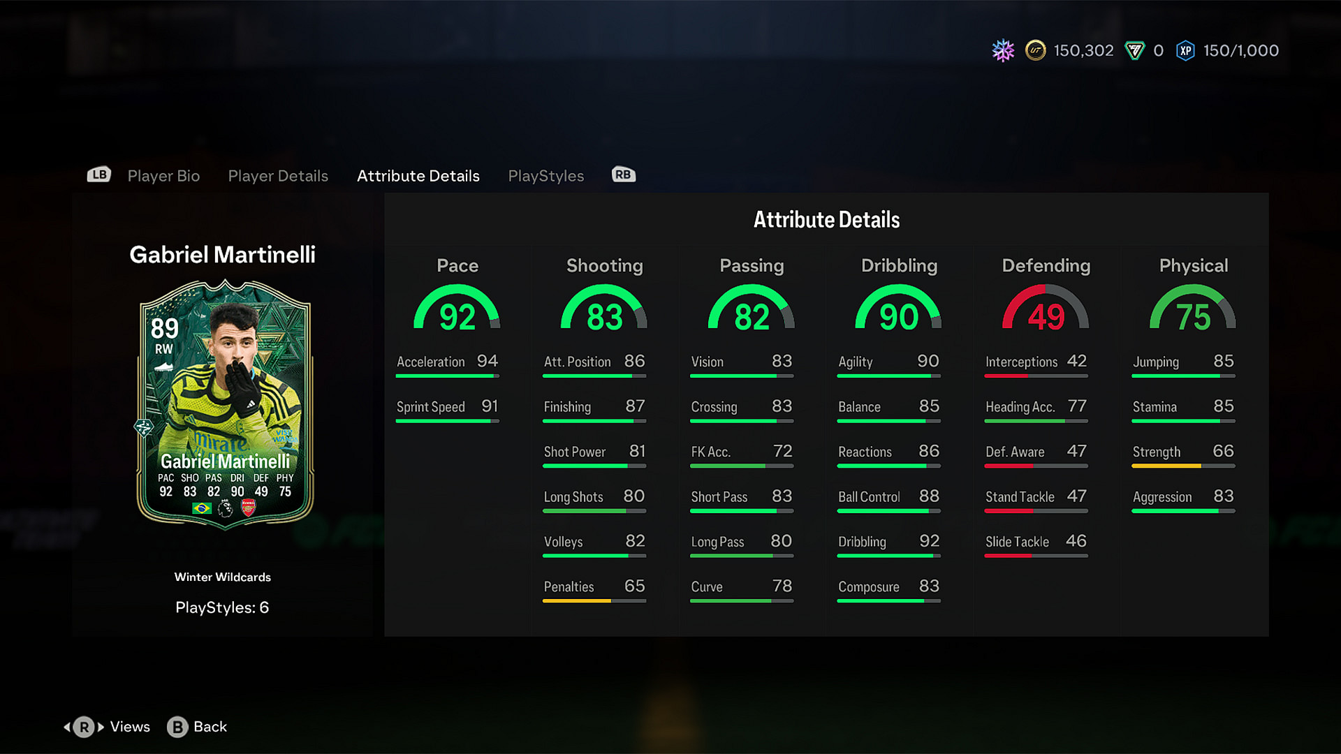 Stats of Gabriel Martinelli Winter Wildcards EA FC 24 Ultimate Team