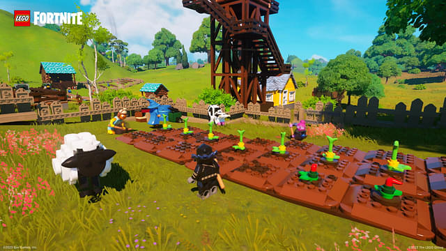 An image showing a farm from LEGO Fortnite