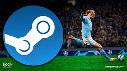 An image showing EA Sports FC 24 cover with Steam logo, a store which is having Winter Sale 2023