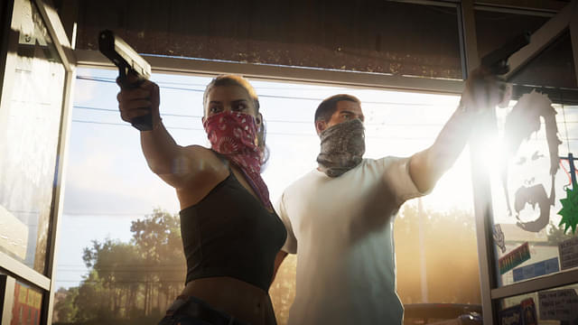 An image showing Jason and Lucia from GTA 6 trailer