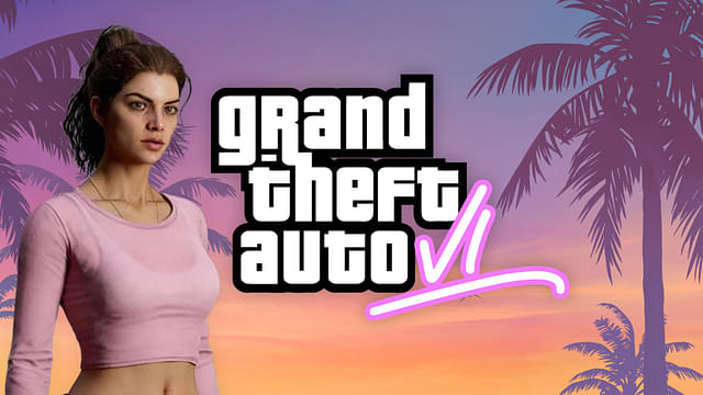 An image showing concept GTA 6 logo with revealed background and Lucia