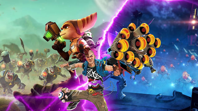 An image showing Ratchet and Clank with Sunset Overdrive character from PlayStation studio Insomniac Games