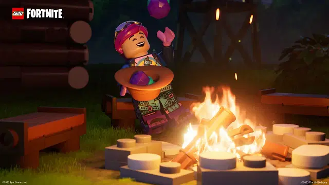 An image showing fireplace and a Lego minifigure laughing