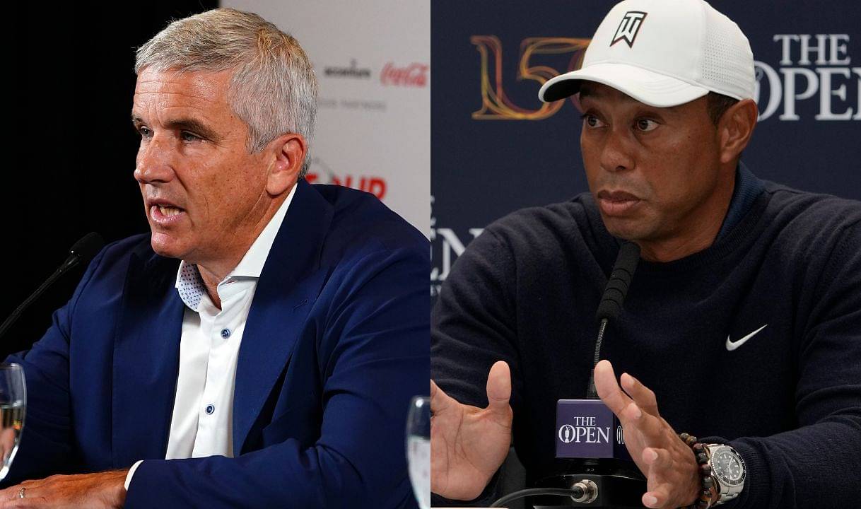 Tiger Woods and Jay Monahan