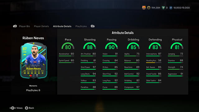 Stats of EA FC 24 Ruben Neves Player Moments in EA FC 24 Ultimate Team