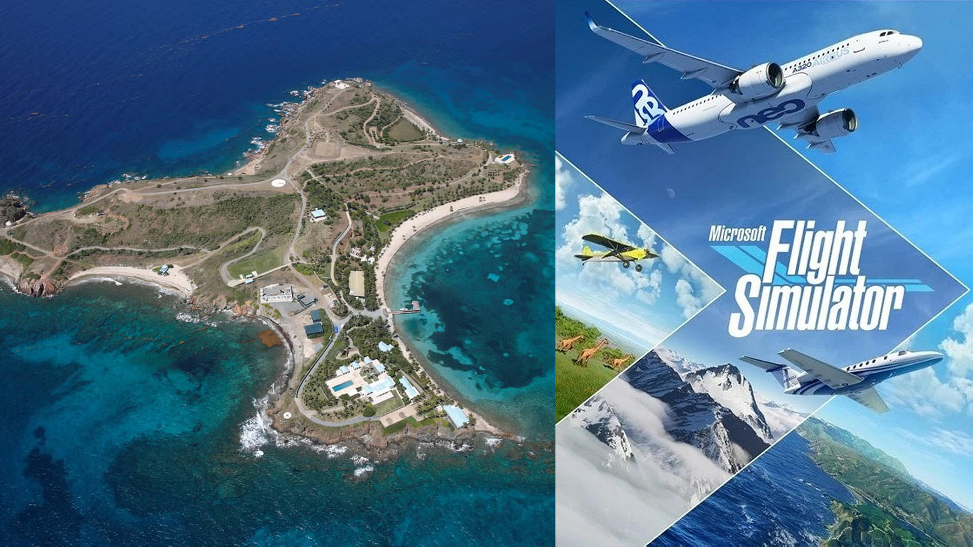 An image showing Jeffrey Epstein Island and Microsoft Flight Simulator cover