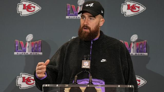 Travis Kelce Wore These $40 Slippers To His Super Bowl Press Conference