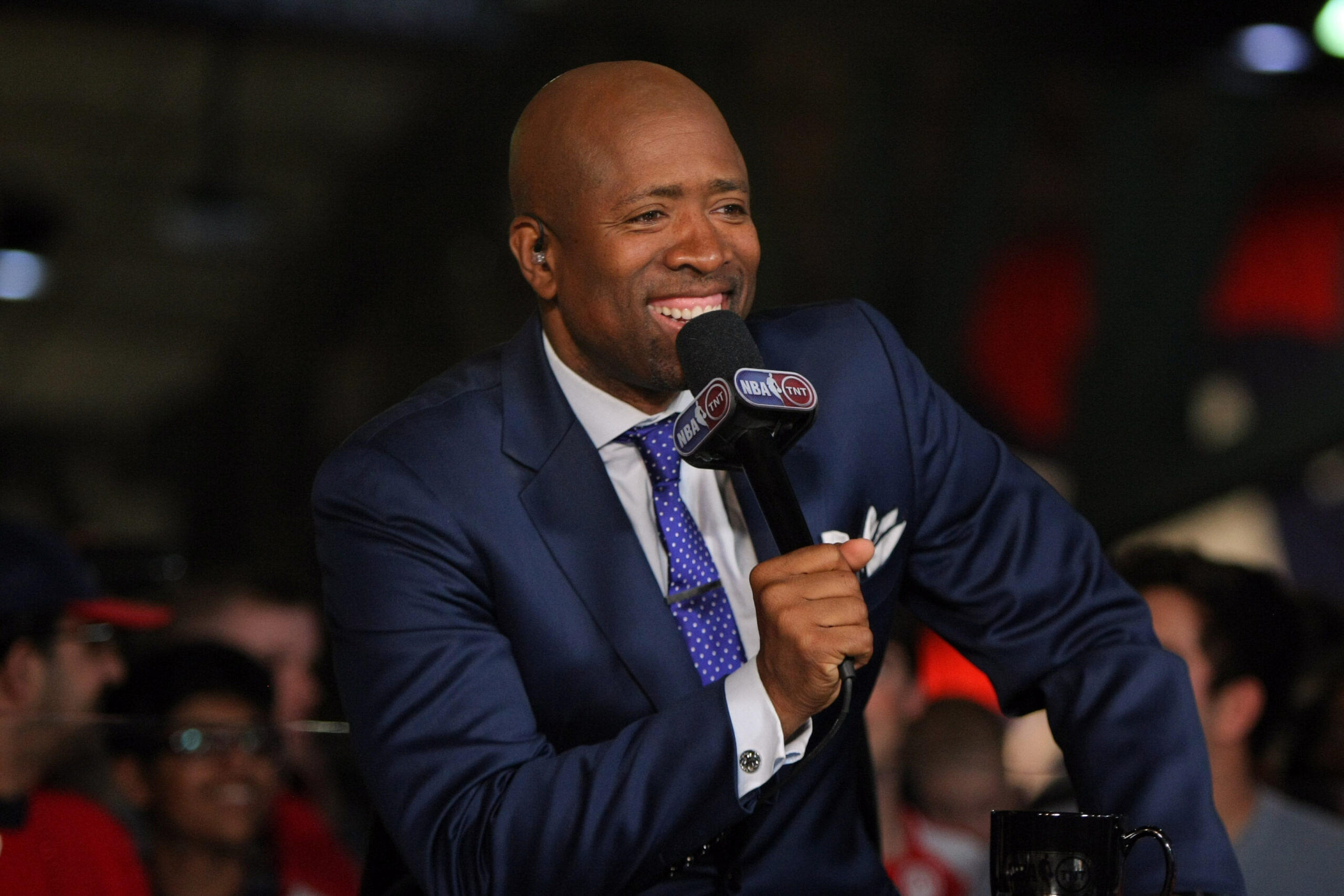 May 20, 2015; Atlanta, GA, USA; TNT television personality Kenny Smith prior to game one of the Eastern Conference Finals of the NBA Playoffs between the Atlanta Hawks and the Cleveland Cavaliers at Philips Arena. Mandatory Credit: Brett Davis-USA TODAY Sports