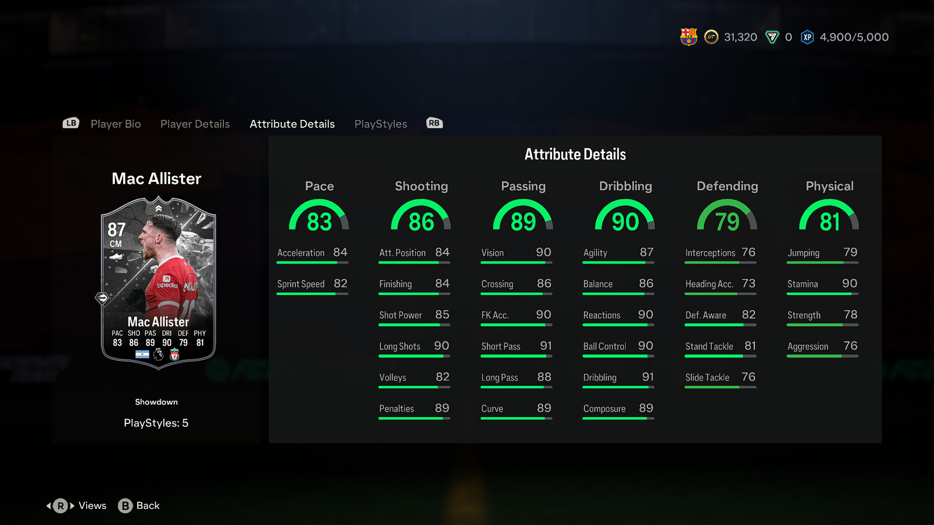 Stats of Alexis Mac Allister Showdown in EA FC 24 Ultimate Team