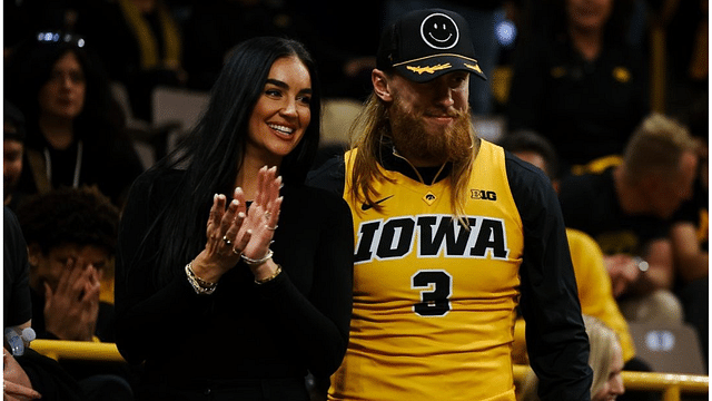 Stylish George Kittle Rocks His Gorgeous Wife Claire Kittle's Jersey at Carver–Hawkeye Arena During Iowa vs West Virginia Clash