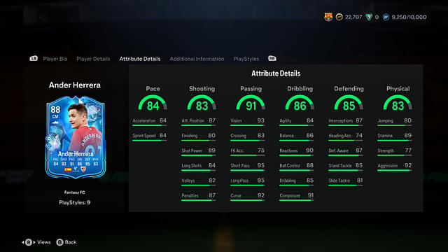 Stats of the Ander Herrera Fantasy FC in EA FC 24 Ultimate Team