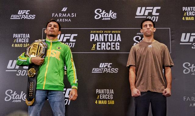 UFC 301 media day RIO DE JANEIRO, RJ - 01.05.2024: UFC 301 MEDIA DAY - The UFC301 Media Day took place this Wednesday (01), at Windsor Marapendi. In the photo, faced between champion Alexandre Patoja and challenging athlete Steve Erceg. (Photo: Belga/Fotoarena) x2531228x PUBLICATIONxNOTxINxBRA Belga