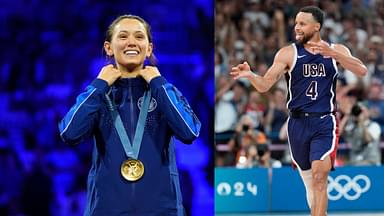 Gold Medalist Fencer Lee Kiefer Gleefully Exchanged Team USA Pins With Stephen Curry During Olympics Opening Ceremony