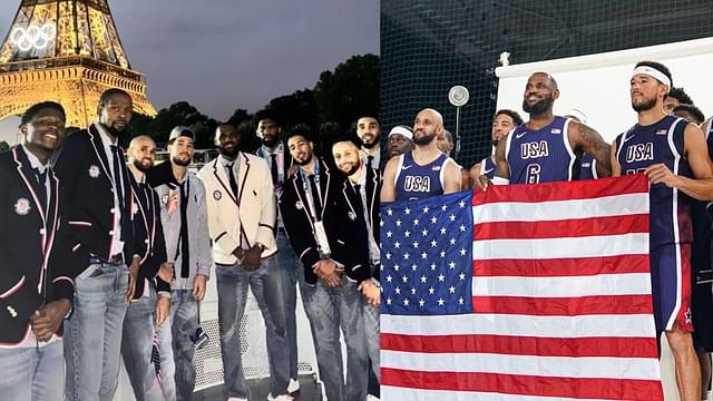 LeBron James Poses with Team USA Basketball in Front of Eiffel Tower During Opening Ceremony