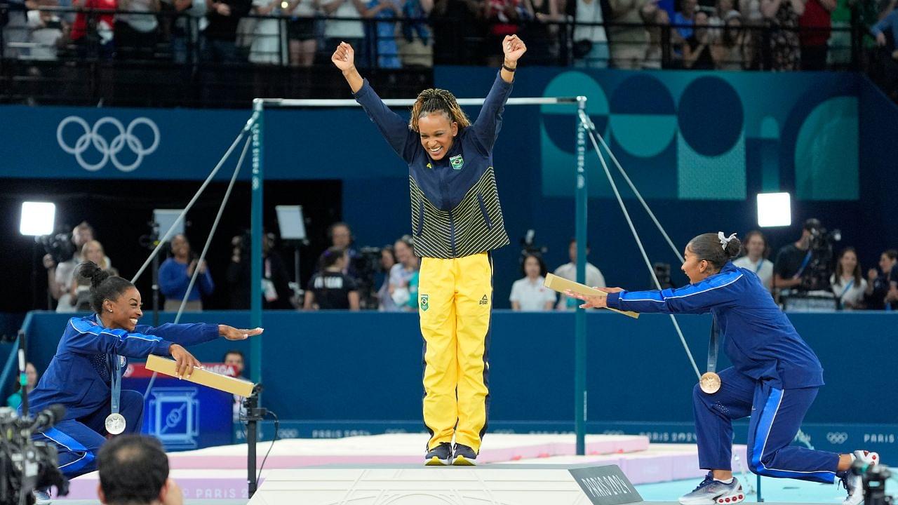 Simone Biles Reflects on Celebrating Rival Rebeca Andrade's Victory on All-Black Podium: "Win with Grace, Lose with Grace"