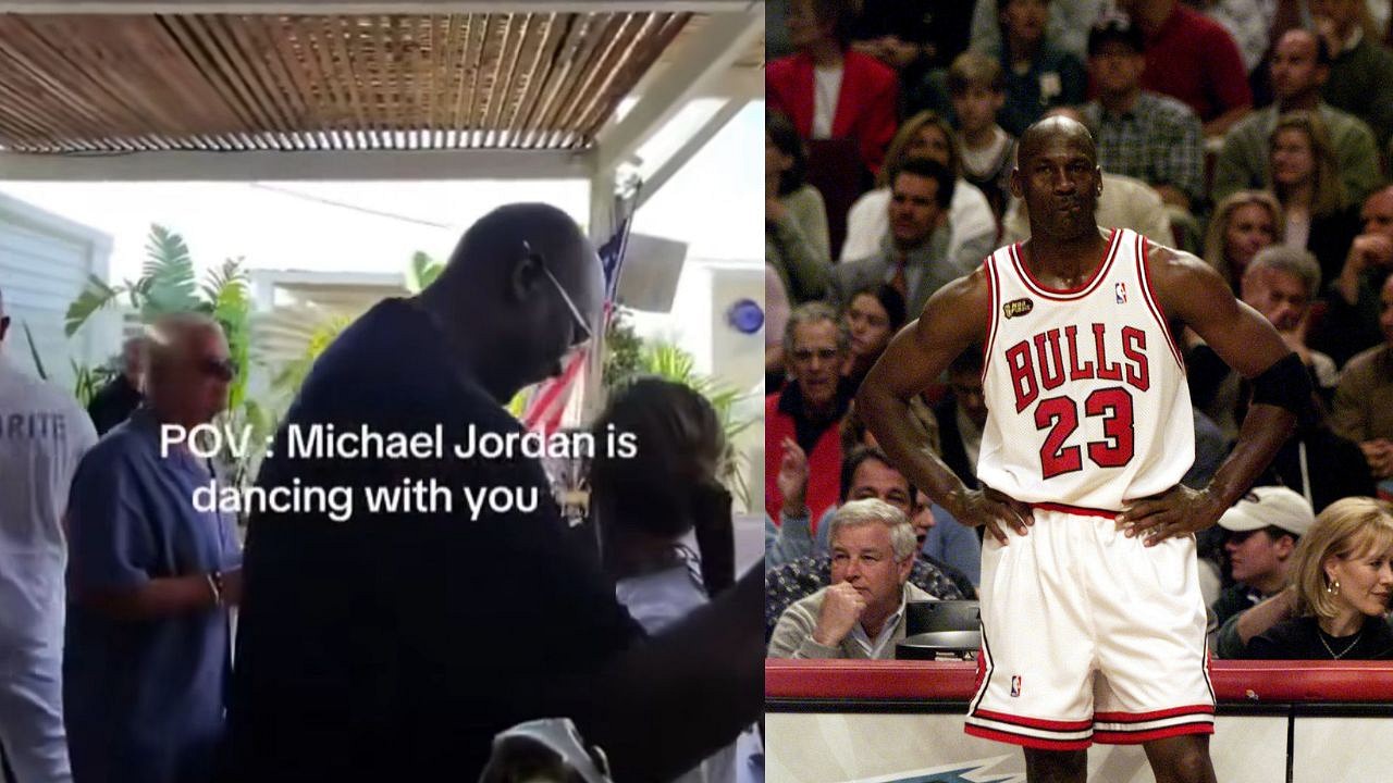 Michael Jordan dances around his wife Yvette on vacation