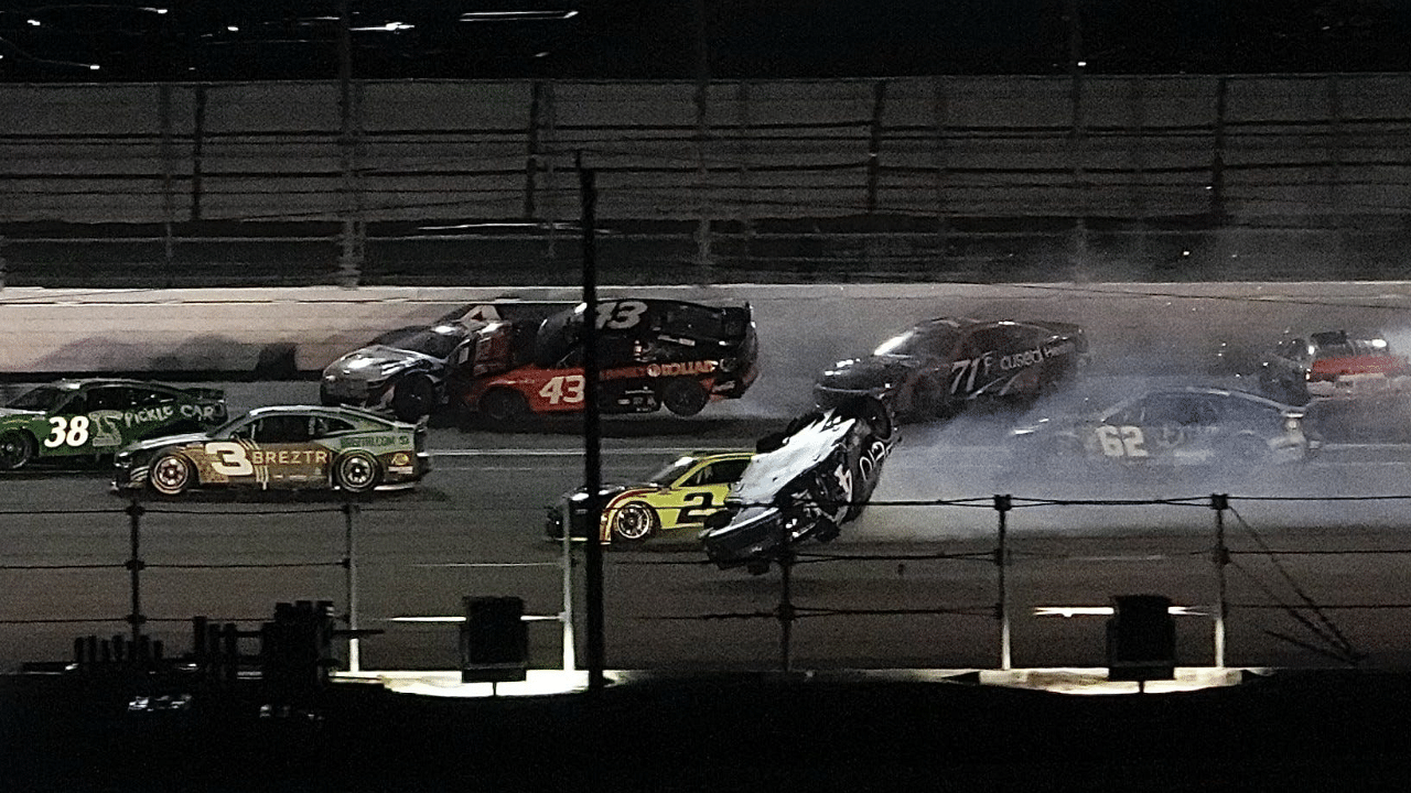 Josh Berry flips in the No. 4 car during the final laps of the Coke Zero Sugar 400, Saturday, Aug. 24, 2024, at Daytona International Speedway.