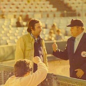 Montreal Baseball fan Jerry 'Manush' Price with MLB Umpire Billy Williams, Olympic Stadium Montreal Qc Canada 1980's - photo credit Franklyn Price