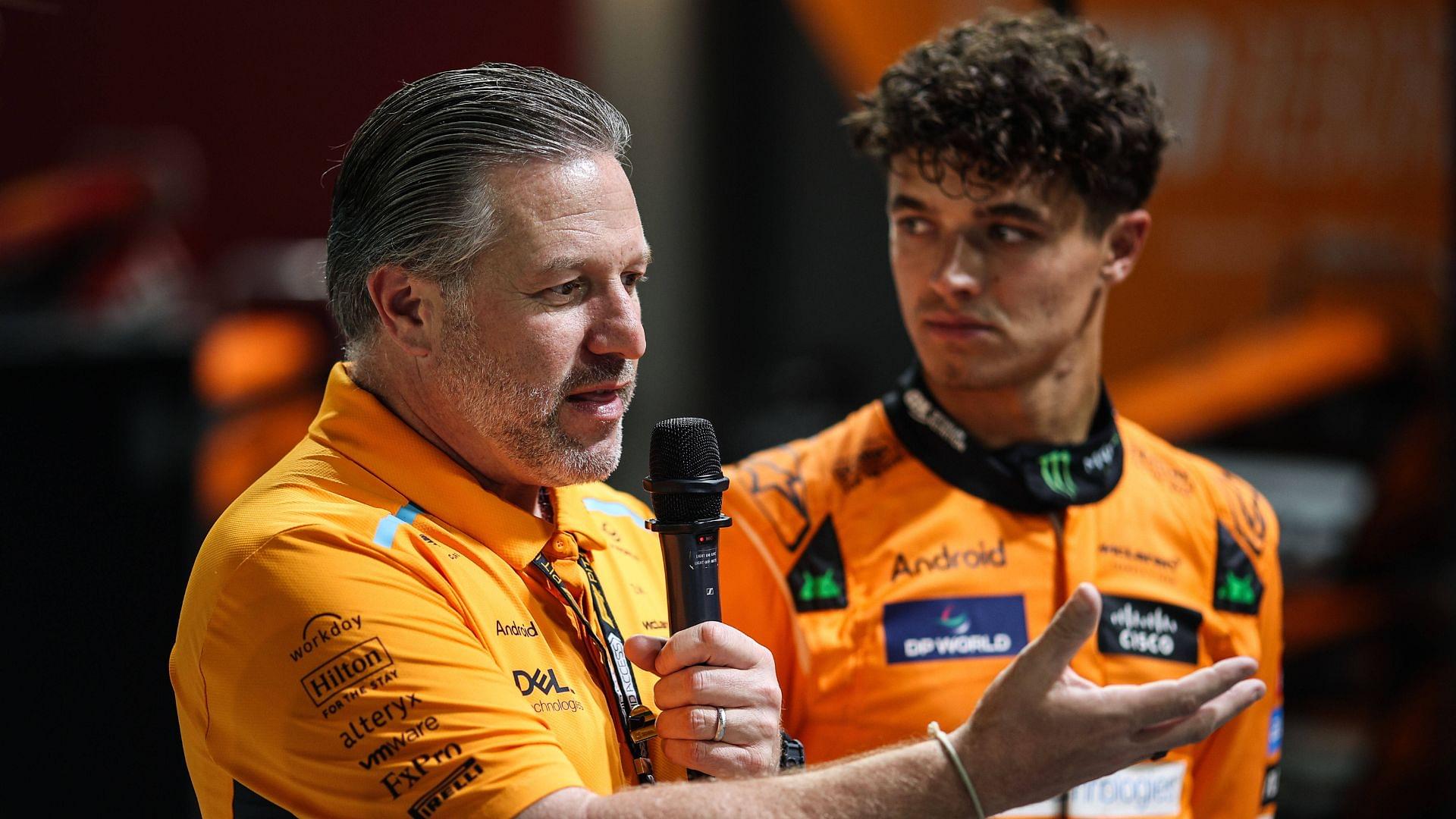 BROWN Zak (usa), CEO of of McLaren Racing, portrait NORRIS Lando (gbr), McLaren F1 Team MCL38, portrait during the Formula 1 Singapore Grand Prix 2024, 18th round of the 2024 Formula One World Championship