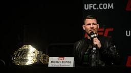 Middleweight champion Michael Bisping speaks to the media to promote his bout against Georges St-Pierre (not pictured) prior to weigh ins for UFC 209 at T-Mobile Arena.