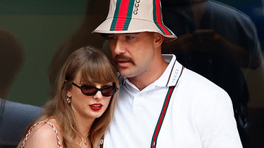 Recording artist Taylor Swift and Kansas City Chiefs tight end Travis Kelce look on in the men’s singles final of the 2024 U.S. Open tennis tournament at USTA Billie Jean King National Tennis Center.