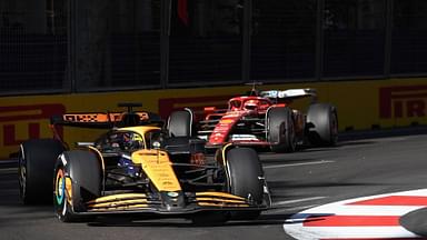 15 09 2024, Baku City Circuit , Baku, FORMULA 1 QATAR AIRWAYS AZERBAIJAN GRAND PRIX 2024 ,in the picture Oscar Piastri AUS , McLaren F1 Team, Charles Leclerc MCO , Scuderia Ferrari HP