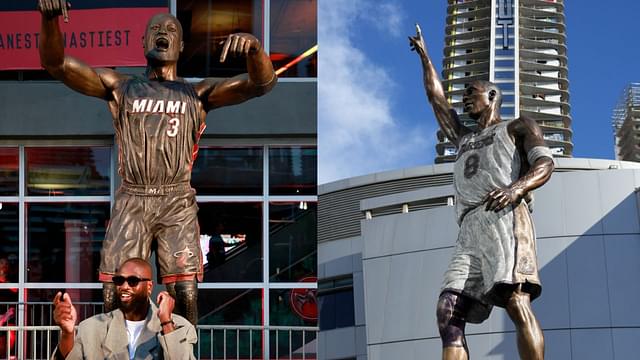 Statues of Dwyane Wade (L) and Kobe Bryant (R)