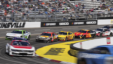 NASCAR Cup Series driver Austin Dillon (3), driver Joey Logano (22) and driver Denny Hamlin (11) in turn three during the Cook Out 400 at Martinsville Speedway.