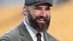 ESPN Network Monday Night Football host Jason Kelce performs the pre-game broadcast before the Pittsburgh Steelers host the New York Giants at Acrisure Stadium.