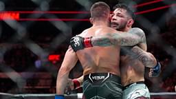 Daniel Pineda (red gloves) hugs Tucker Lutz (blue gloves) after defeating him during UFC Fight Night at AT&T Center.