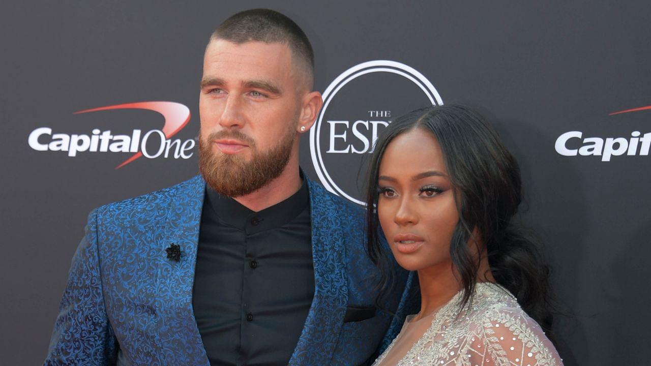 Kansas City Chiefs tight end Travis Kelce and Kayla Nicole arrive for the 2018 ESPYS at Microsoft Theatre.