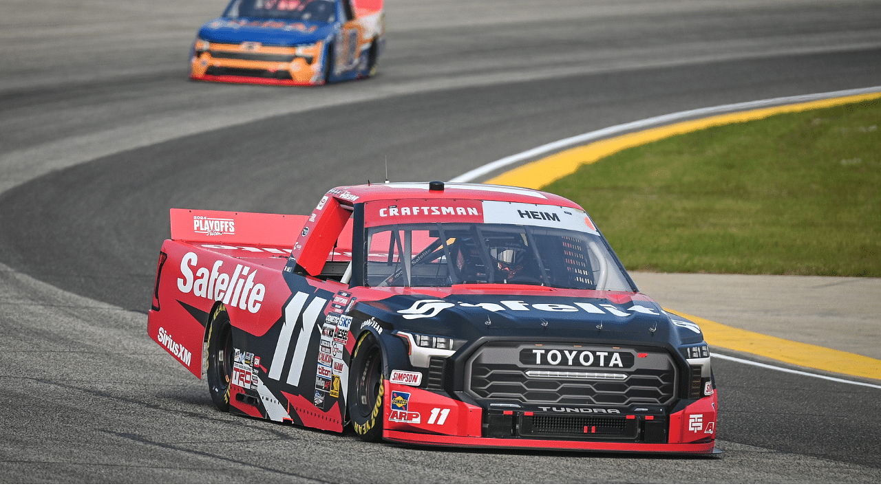 Corey Heim drives through Turn 4 during practice for the NASCAR Craftsman Truck Series LiUNA! 175 on Saturday, August 24, 2024, at the Milwaukee Mile in West Allis, Wisconsin. The race is Sunday.