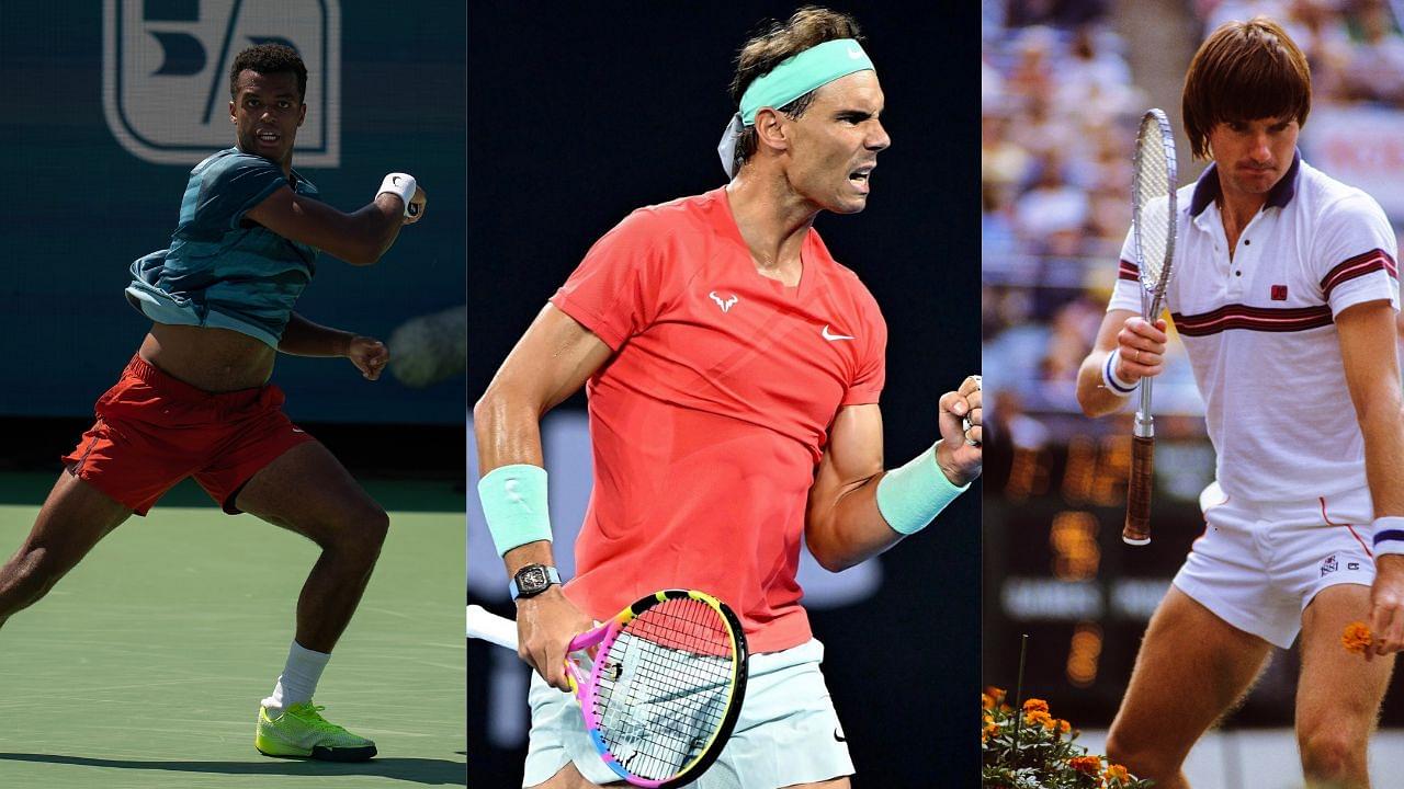 Giovanni Perricard (L), Rafael Nadal (C) and Jim Courier (R)