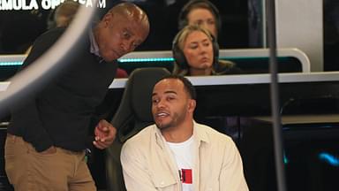 2nd July 2022, Silverstone Circuit, Silverstone, Northamptonshire, England: British F1 Grand Prix, qualifying day: Nicolas Hamilton and Anthony Hamilton in Lewis Hamiltons garage