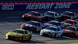 NASCAR Cup Series driver Michael McDowell (34) leads the field during the GEICO 500 at Talladega Superspeedway. Mandatory Credit: Peter Casey-Imagn Images