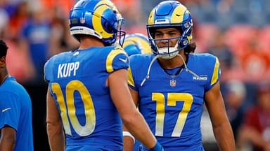 Aug 26, 2023; Denver, Colorado, USA; Los Angeles Rams wide receiver Puka Nacua (17) and wide receiver Cooper Kupp (10) before the game against the Denver Broncos at Empower Field at Mile High.