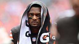 Cleveland Browns quarterback Deshaun Watson (4) walks off the field before the game between the Browns and the New York Giants at Huntington Bank Field.