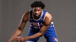 Philadelphia 76ers center Joel Embiid (21) poses for a photo on media day at the Philadelphia 76ers Training Complex.