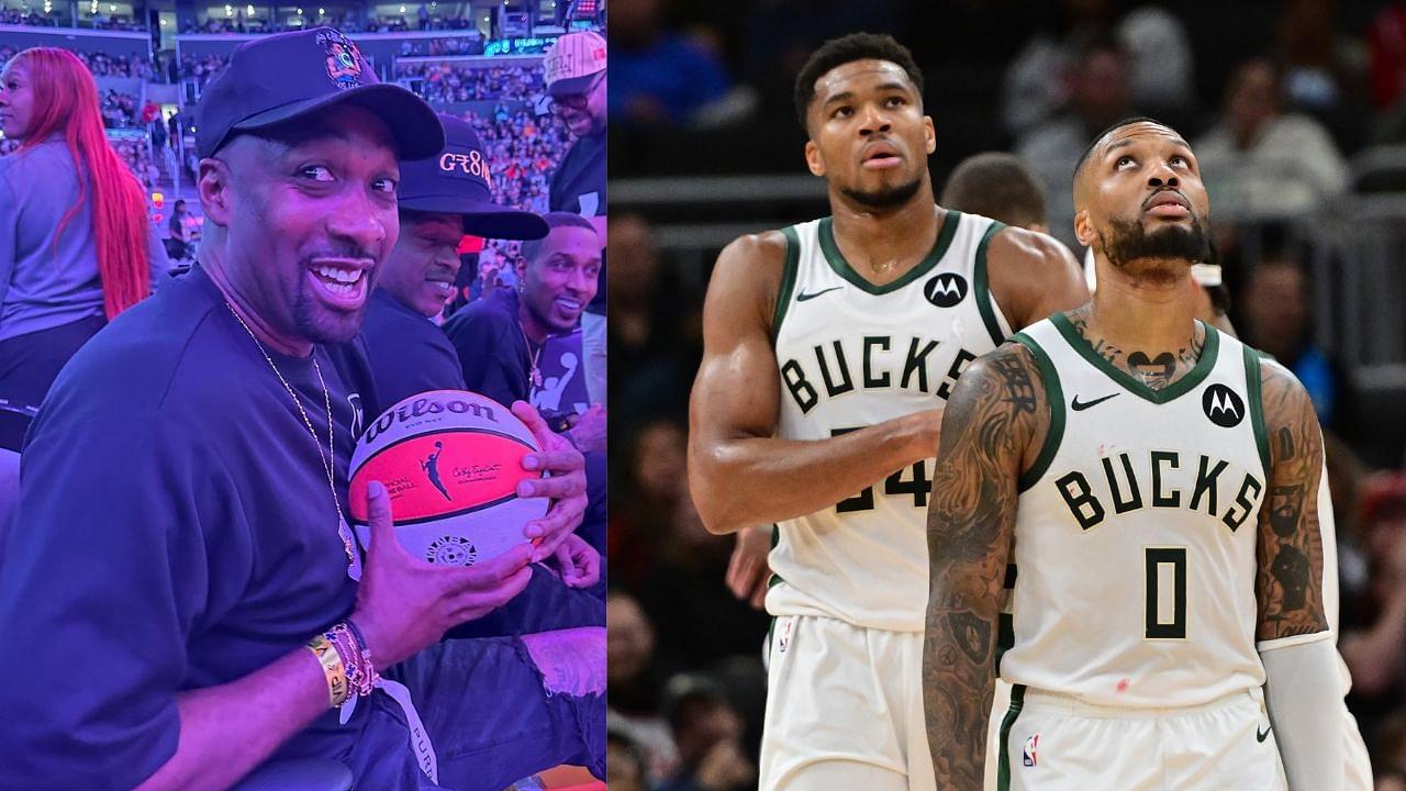 Gilbert Arenas (L) and Damian Lillard and Giannis Antetokounmpo (R)