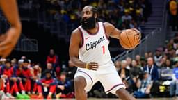 Los Angeles Clippers guard James Harden (1) dribbles the ball during the first half at Climate Pledge Arena