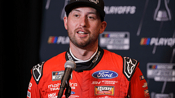 Chase Briscoe speaks to media members during the NASCAR Playoffs Media Day at the Charlotte Convention Center.