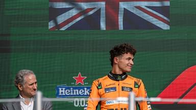 Lando Norris of McLaren on the podium of the Mexico City GP