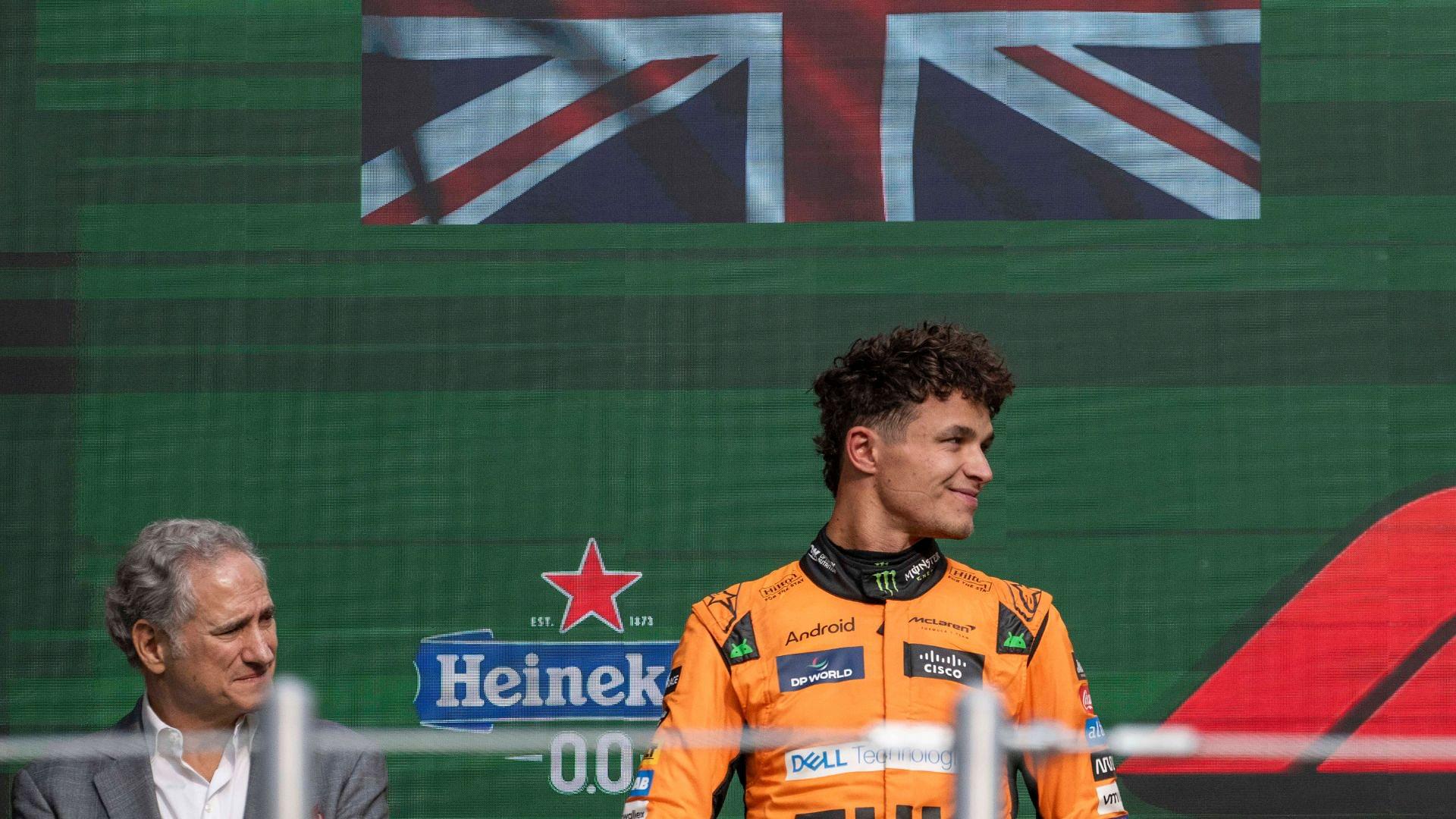 Lando Norris of McLaren on the podium of the Mexico City GP