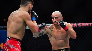 Alexander Volkanovski fights against Ilia Topuria during UFC 298 at Honda Center. Mandatory