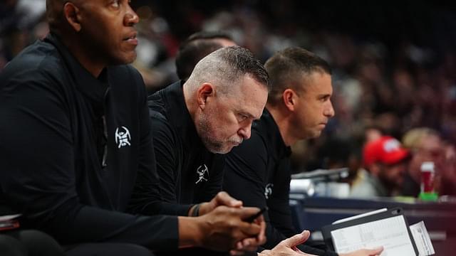 Denver Nugget head coach Michael Malone on the bench in the second half against the Oklahoma City Thunder at Ball Arena