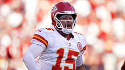 Kansas City Chiefs quarterback Patrick Mahomes (15) reacts after the Chiefs scored a touchdown against the San Francisco 49ers in the fourth quarter at Levi's Stadium.